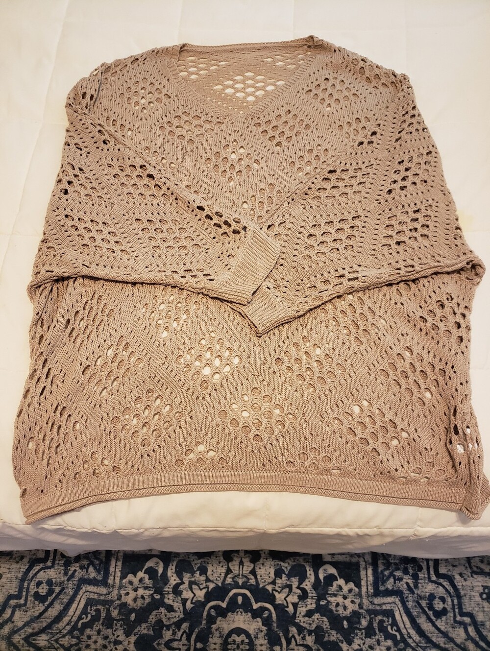 V-Neck Open Knit Sweater - Taupe - Picture 7 of 10